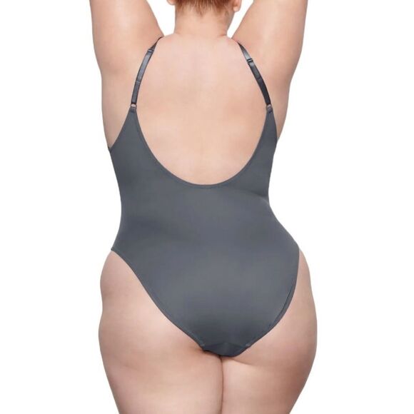 NWT SKIMS Signature Swim Scoop Neck One Piece Swimsuit In Gunmetal Gray - Picture 2 of 8